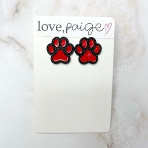 Paw Print Red/Black Stud Earrings
